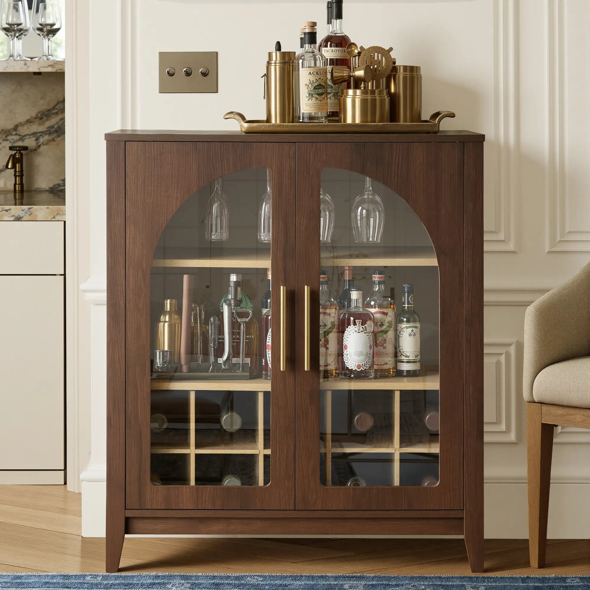 Stylish Walnut Wine Bar Cabinet