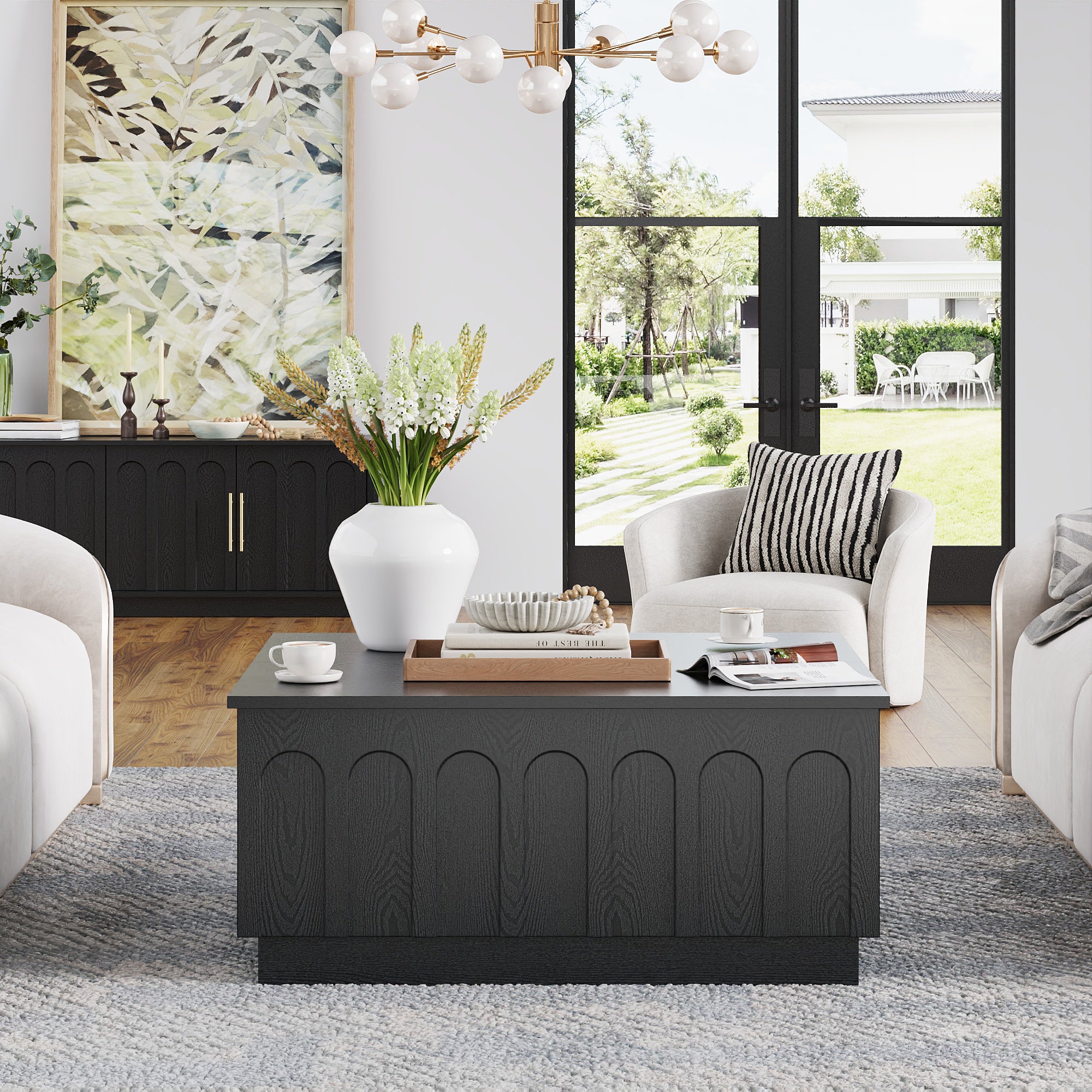 Mid-Century Modern Arched Coffee Table in Black Wood - FORTUNETEC