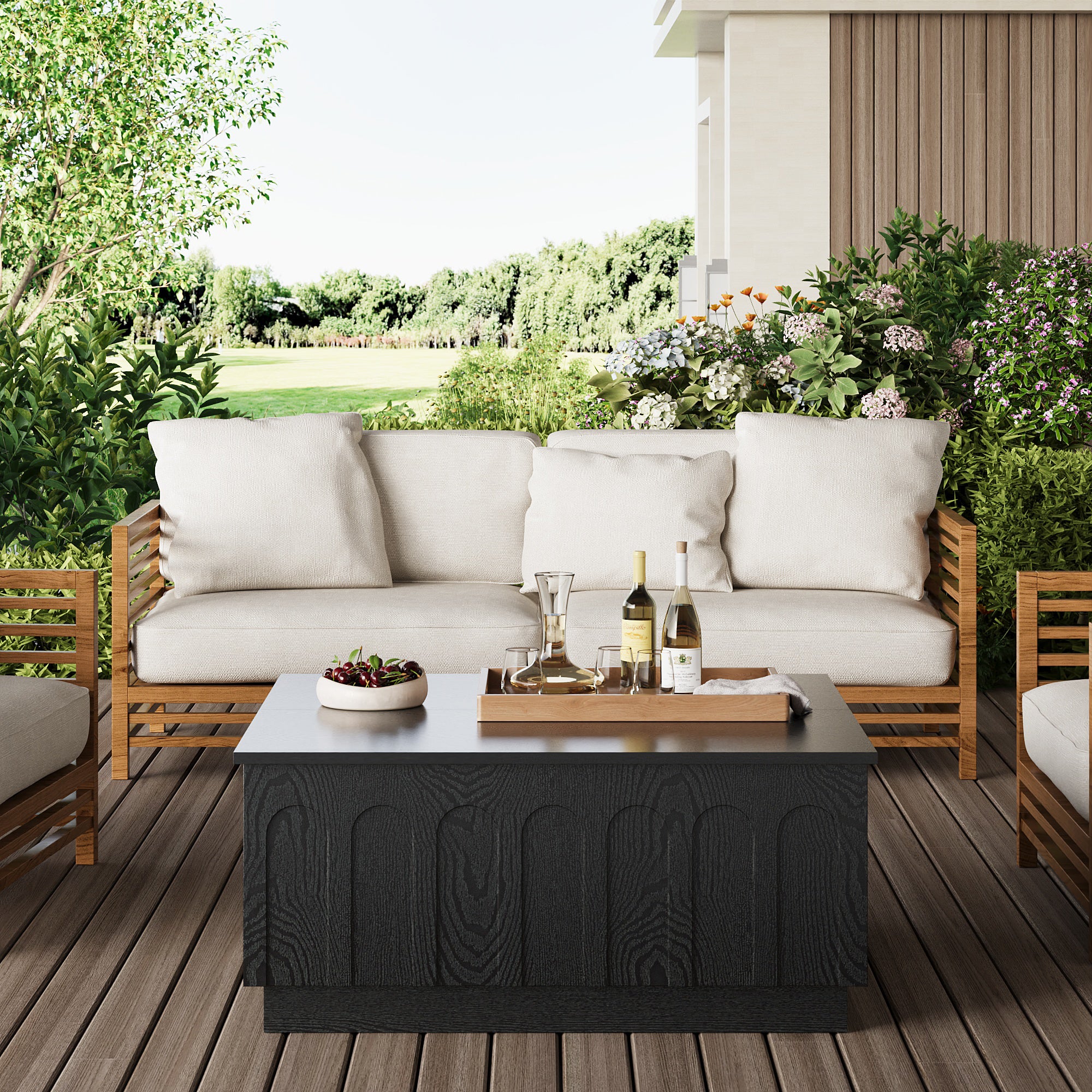 Mid-Century Modern Arched Coffee Table in Black Wood - FORTUNETEC