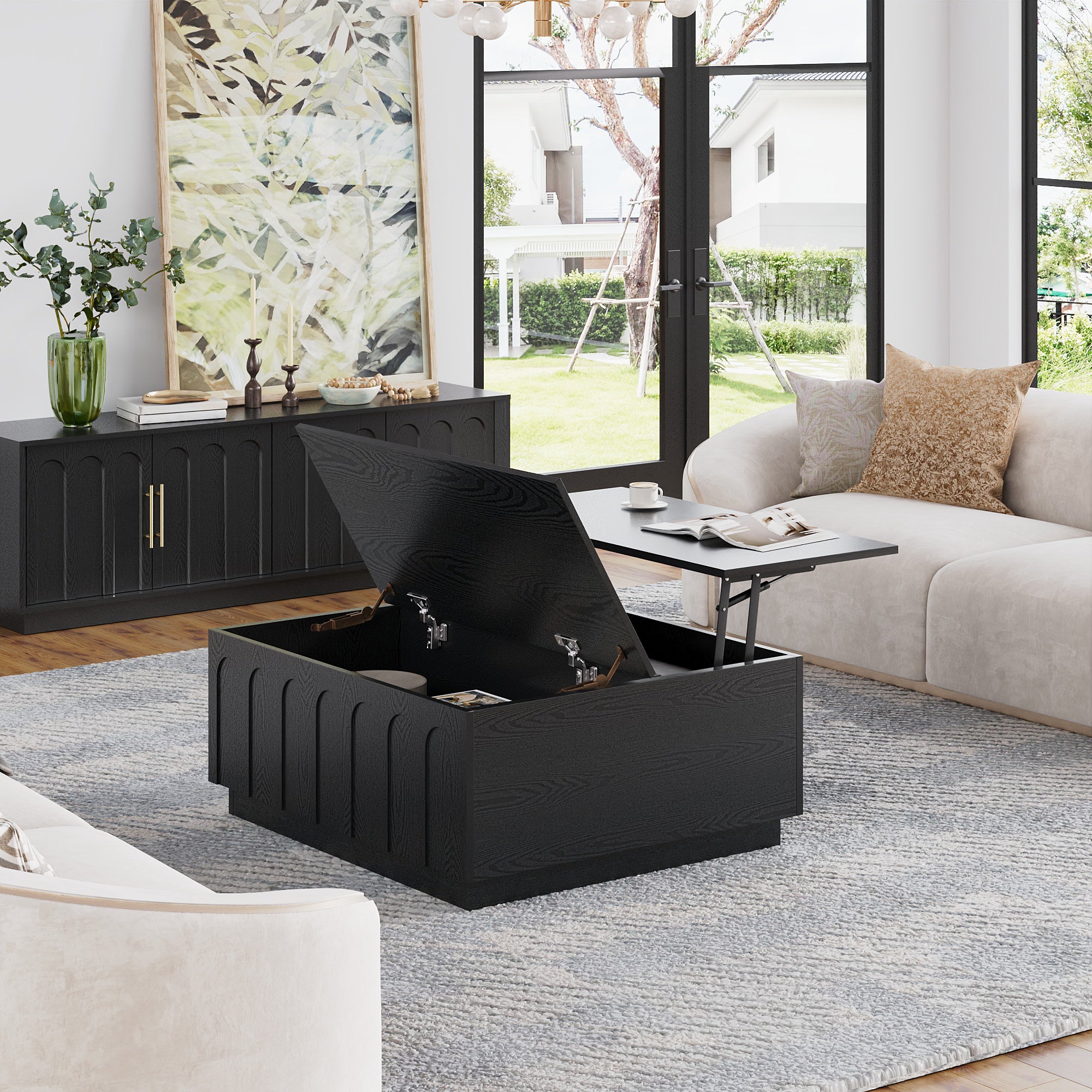Mid-Century Modern Arched Coffee Table in Black Wood - FORTUNETEC