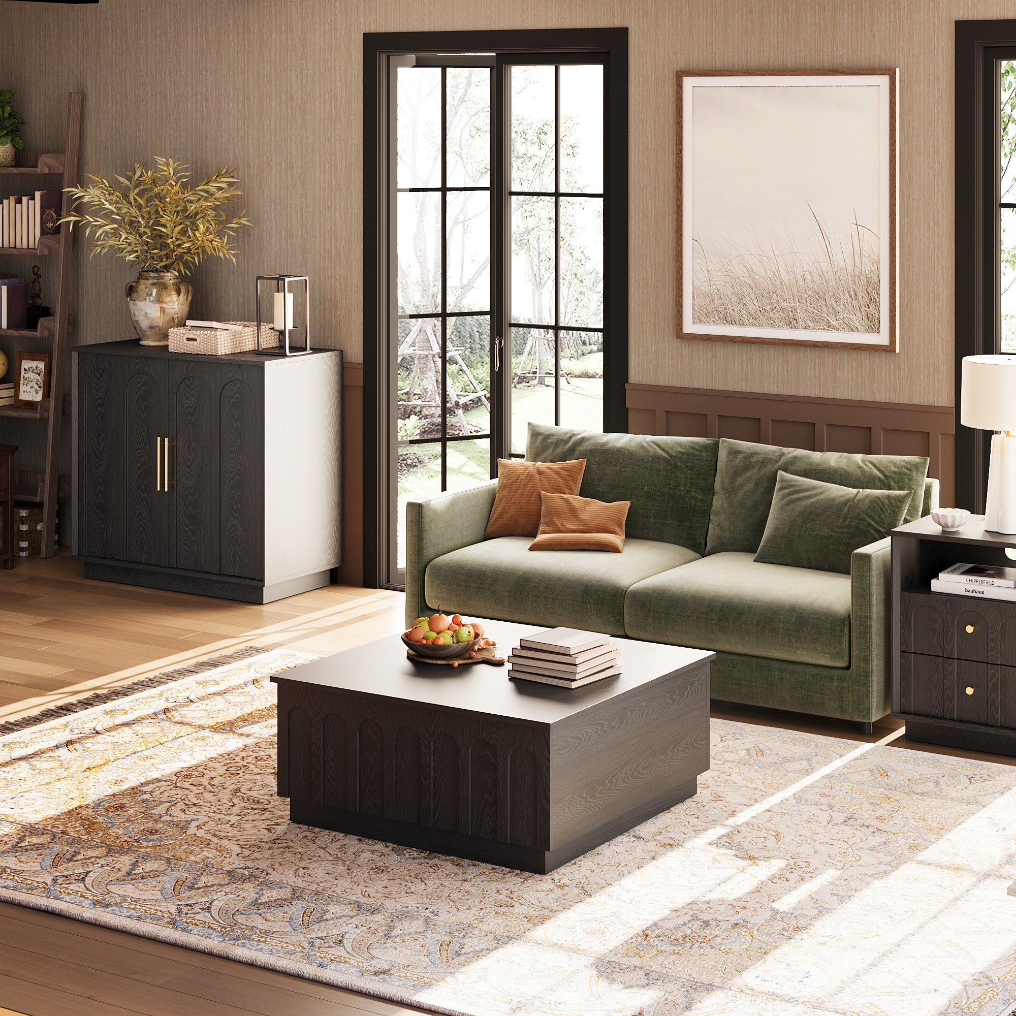 Mid-Century Modern Arched Coffee Table in Black Wood - FORTUNETEC