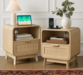 Nachttische aus Eiche und Rattan, 2er-Pack – Nachttische im Boho-Stil mit Schublade