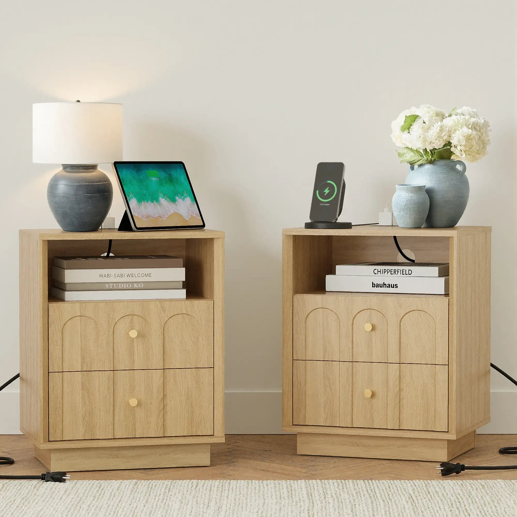 Mid-Century White Oak Arch Nightstand | Fortunetec
