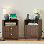 Mid-Century Walnut Nightstand with Arch Design Set 2