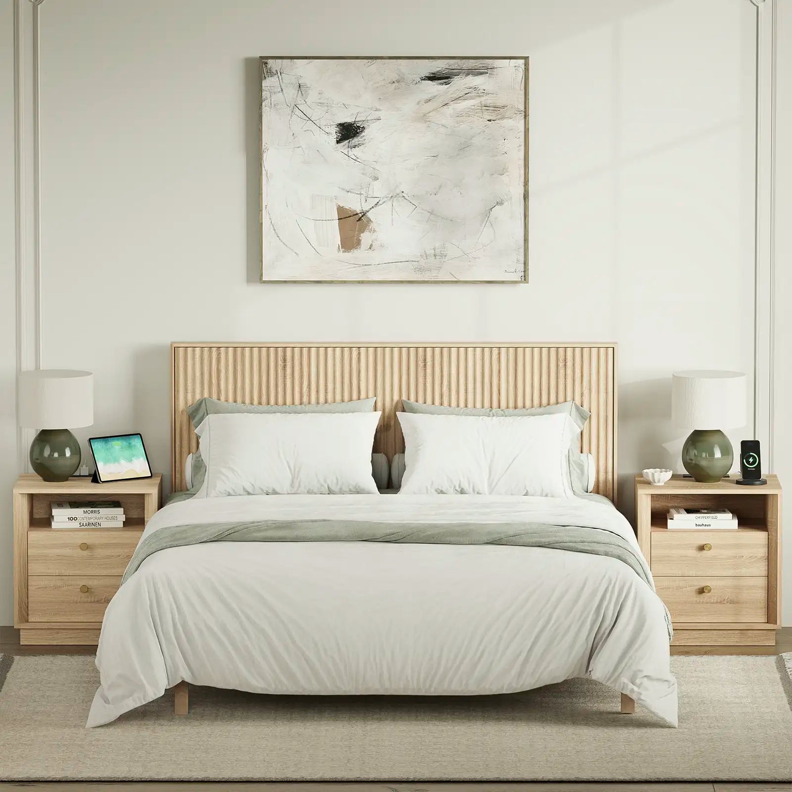 Mid-Century Modern White Oak Nightstand with Beveled | Fortunetec