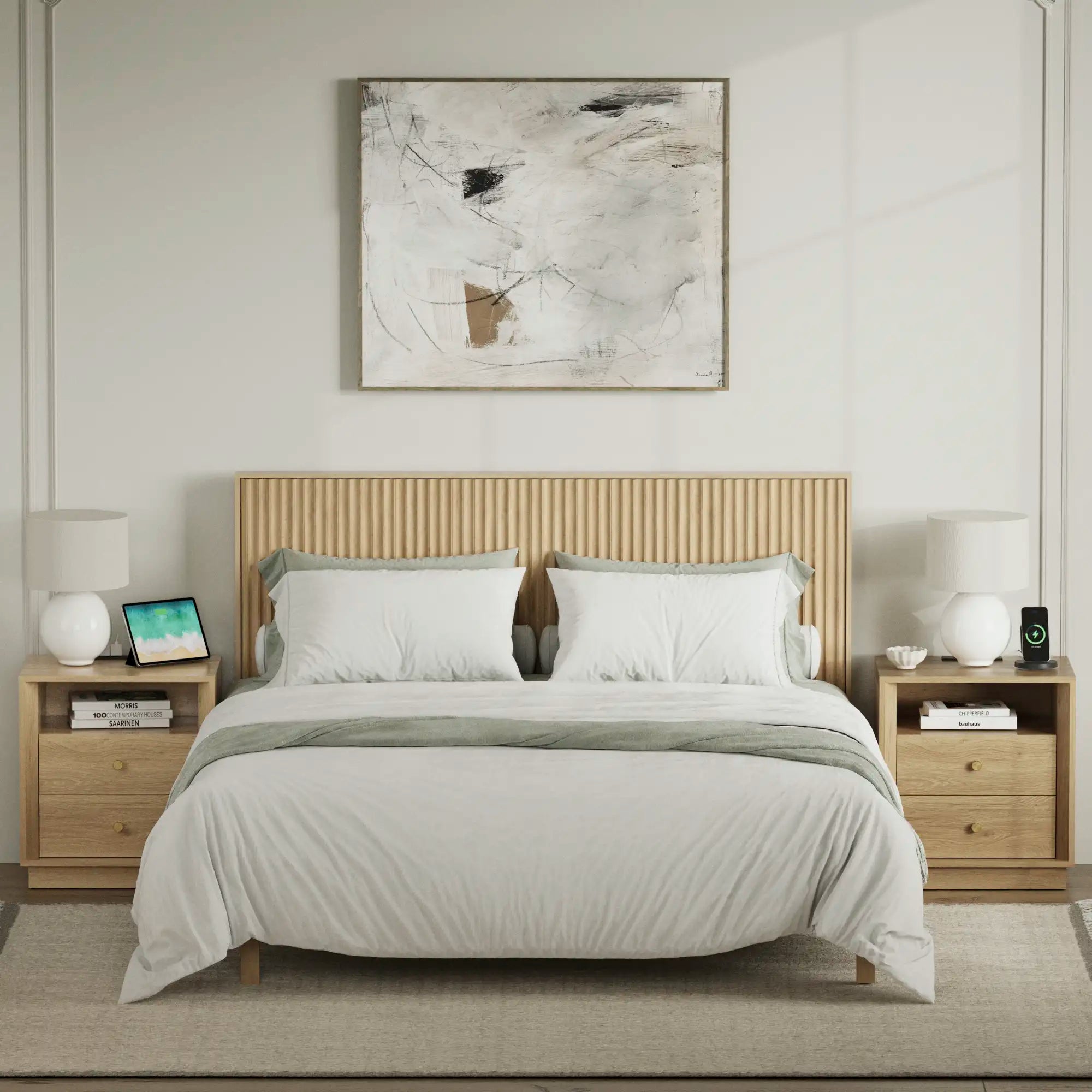 Mid-Century Modern Goak Nightstand with Beveled Edges | Fortunetec