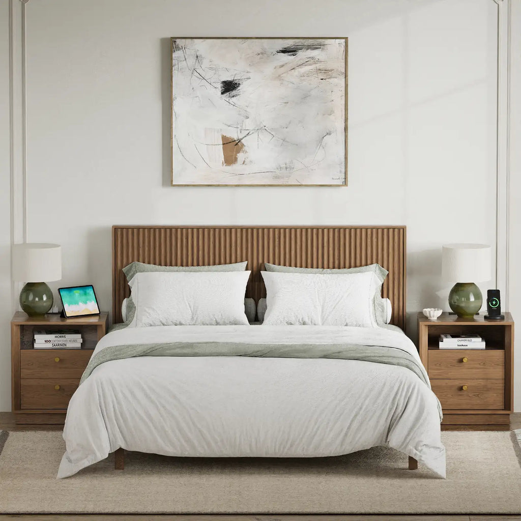 Mid-Century Modern Walnut Nightstand with Beveled Edges | Fortunetec