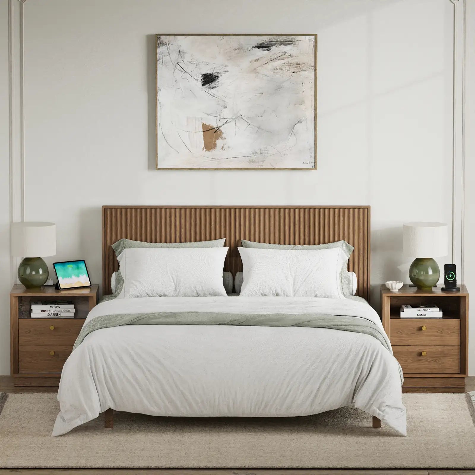 Mid-Century Modern Walnut Nightstand with Beveled Edges | Fortunetec