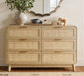 Eichen-Rattan-Kommode mit 6 Schubladen – Boho-Chic-Kommode