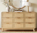 Kommode aus Eiche und Rattan mit 9 Schubladen – Boho-Chic-Kommode