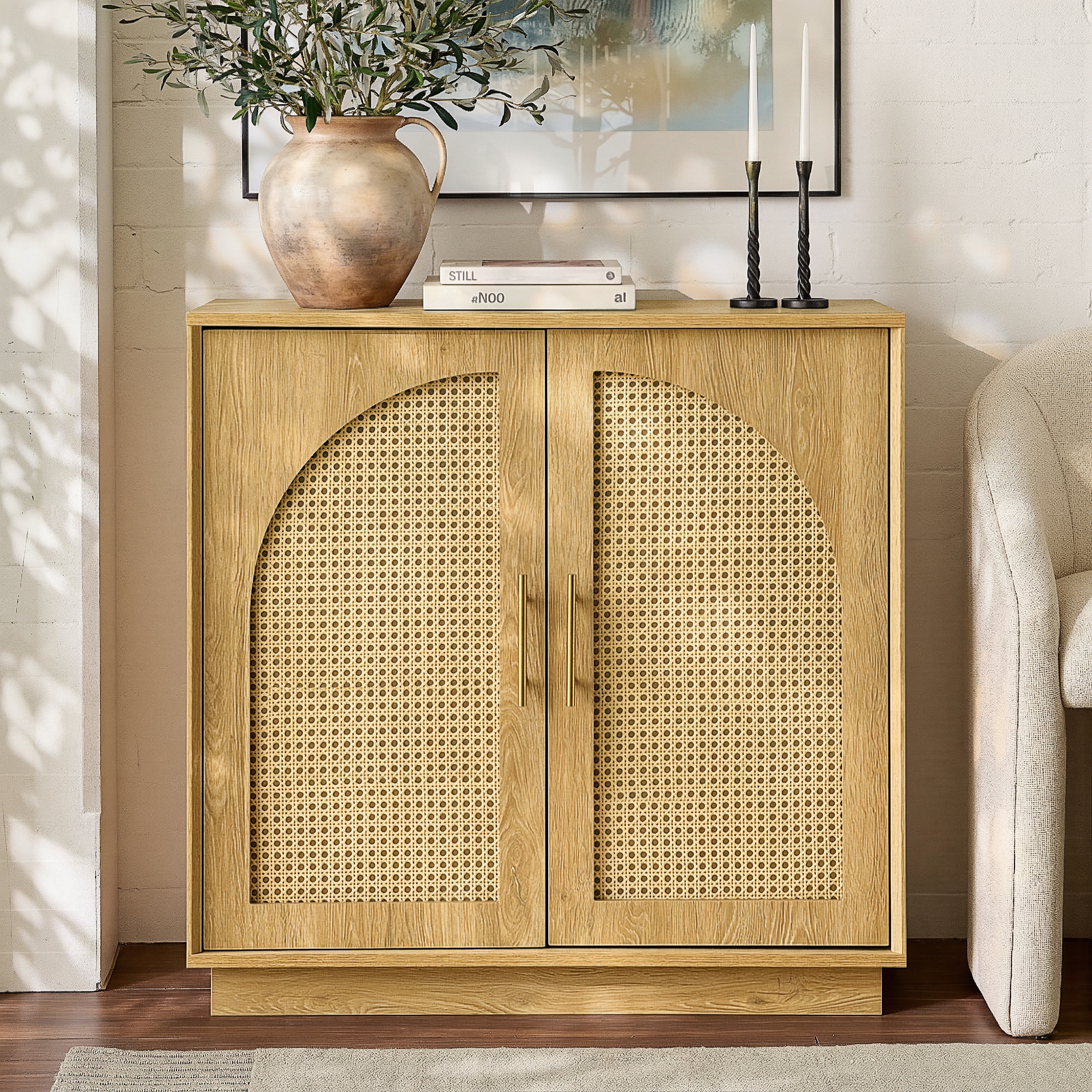 Rattan Sideboard – Eiche Natur für Ess- & Wohnzimmer