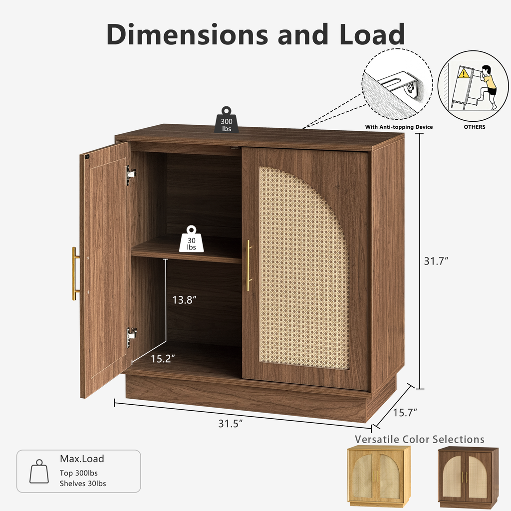 Rattan Sideboard – Eiche Natur für Ess- & Wohnzimmer