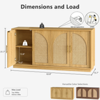 63" 4 Rattan Sideboard – Eiche Natur für Ess- & Wohnzimmer