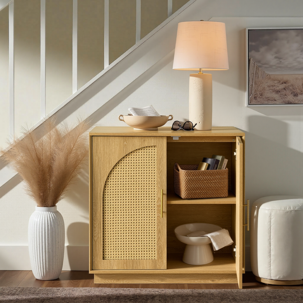 Rattan Sideboard – Eiche Natur für Ess- & Wohnzimmer