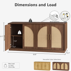 63" 4 Rattan Sideboard - Walnuss Natur für Esszimmer & Wohnzimmer