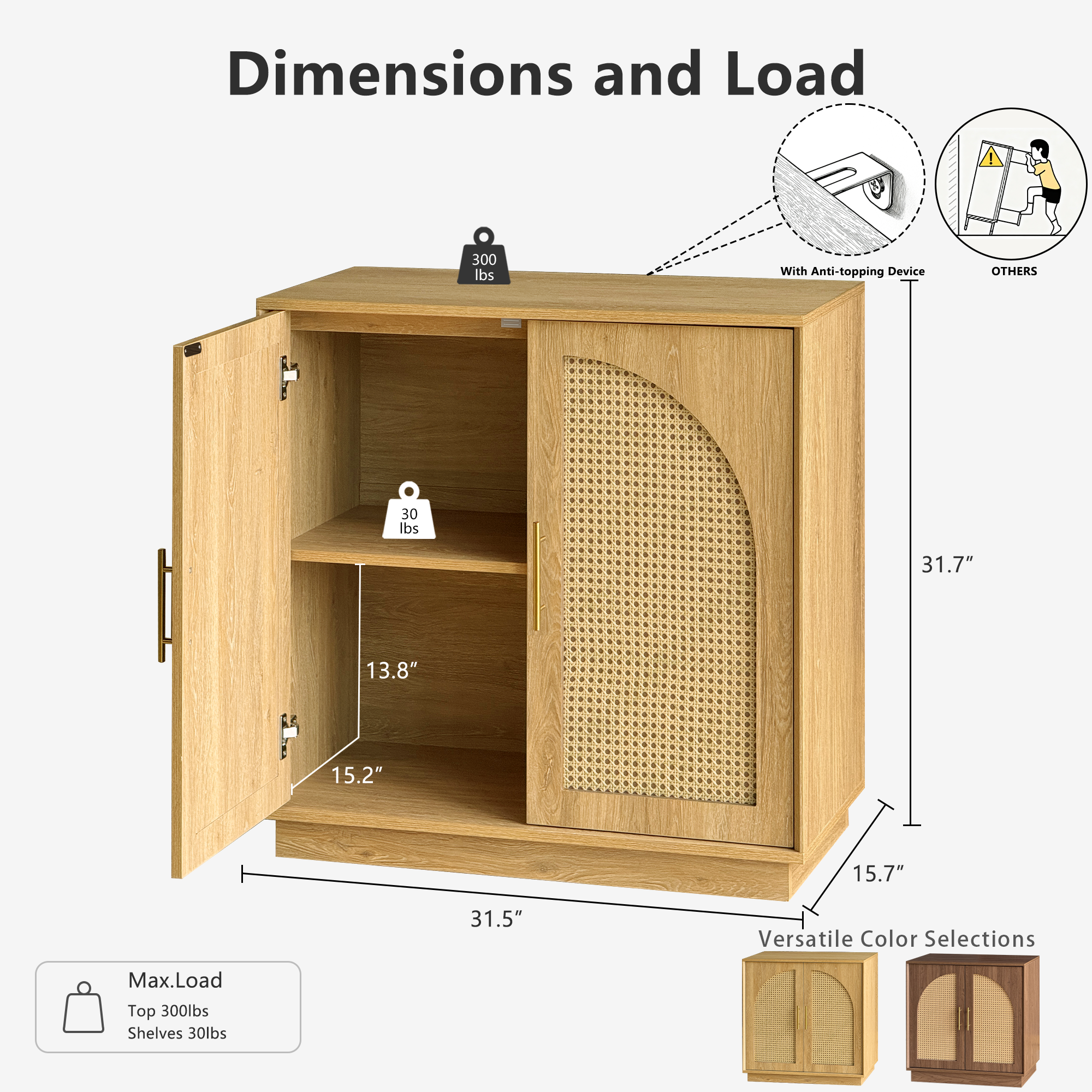 Rattan Sideboard – Eiche Natur für Ess- & Wohnzimmer