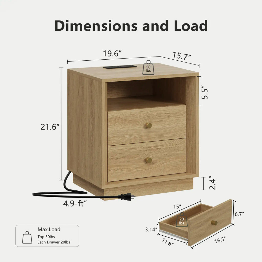 Mid-Century Modern Grok Wood Nightstand with Beveled | Fortunetec