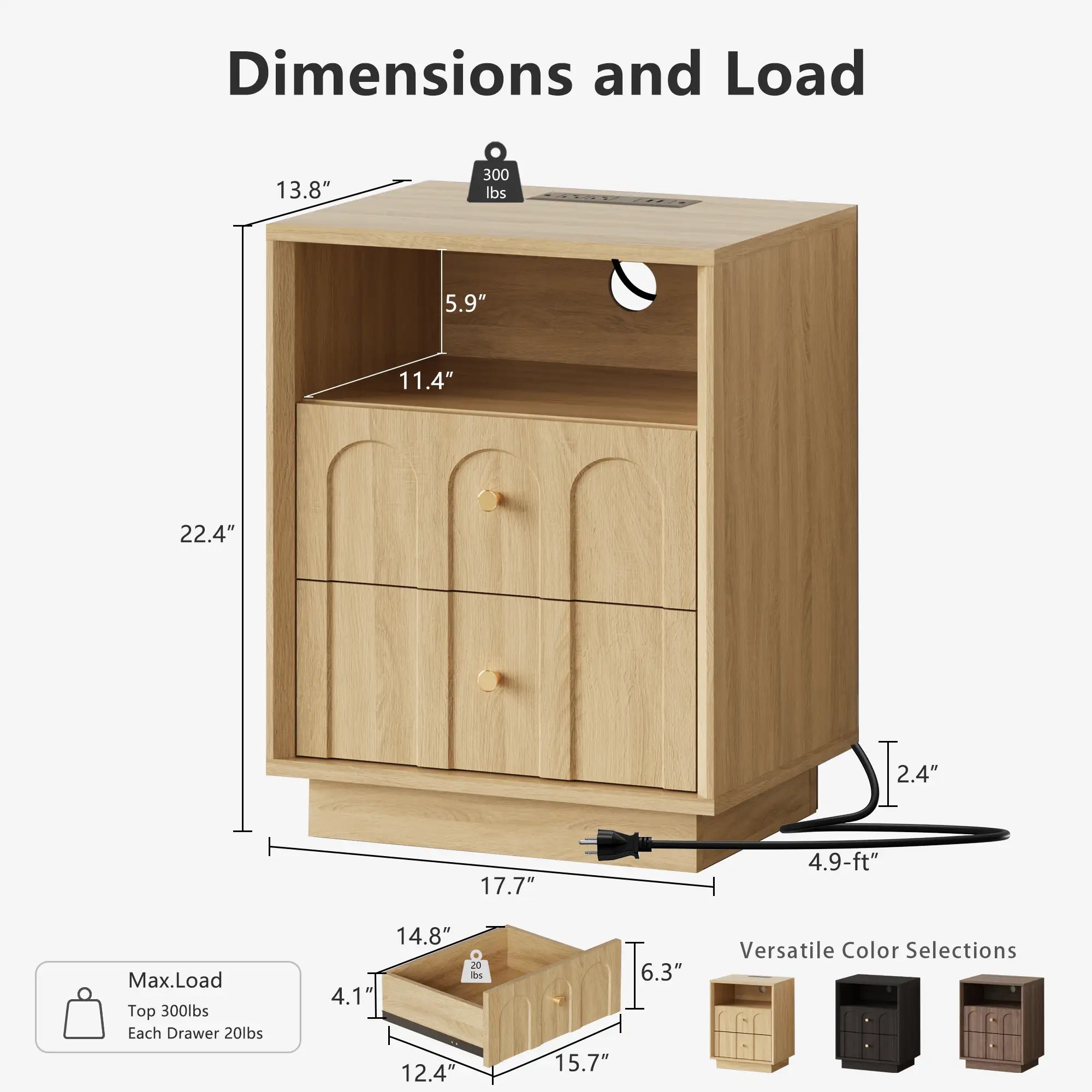 Mid-Century Oak Wood Arch Nightstand with Drawers | Fortunetec