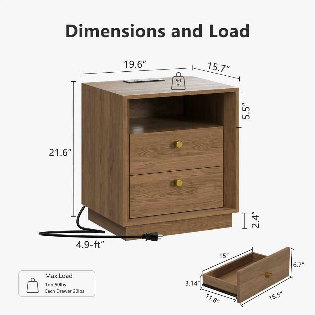 Mid-Century Modern Walnut Nightstand with Beveled Edges | Fortunetec