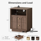 Mid-Century Walnut Nightstand with Arch Design Set 2