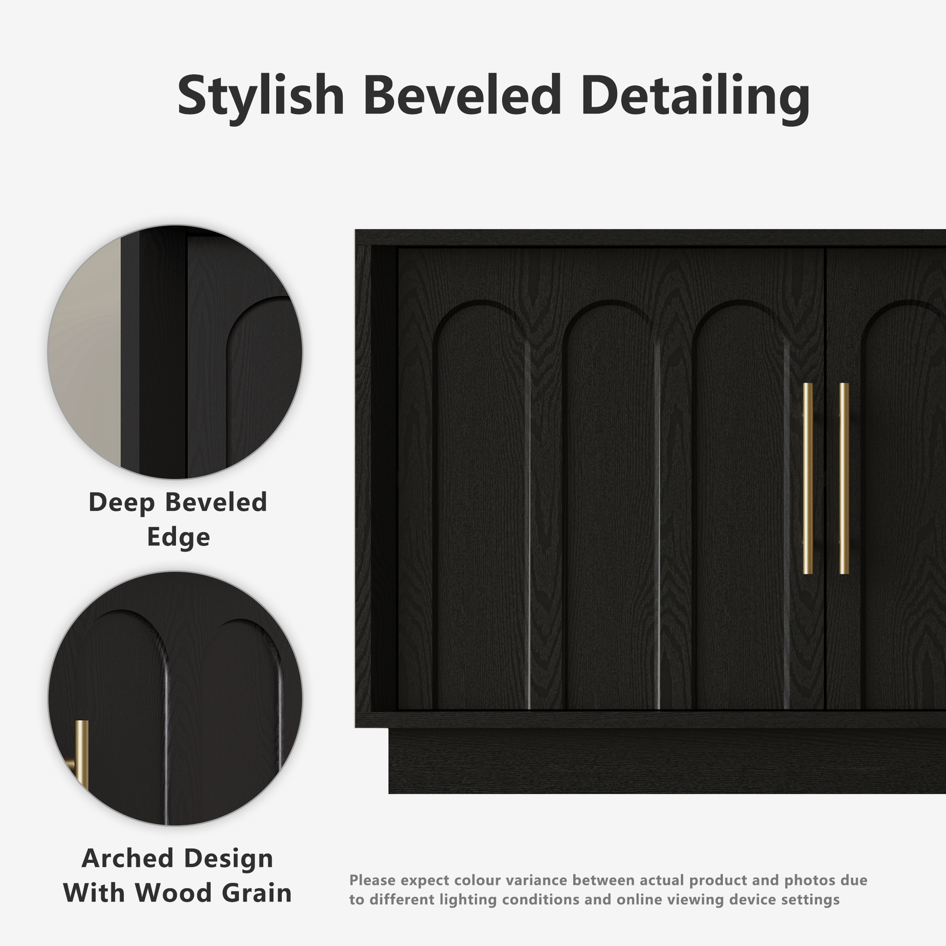 Black Wood Arched TV Stand, Mid-Century Modern Design - FORTUNETEC