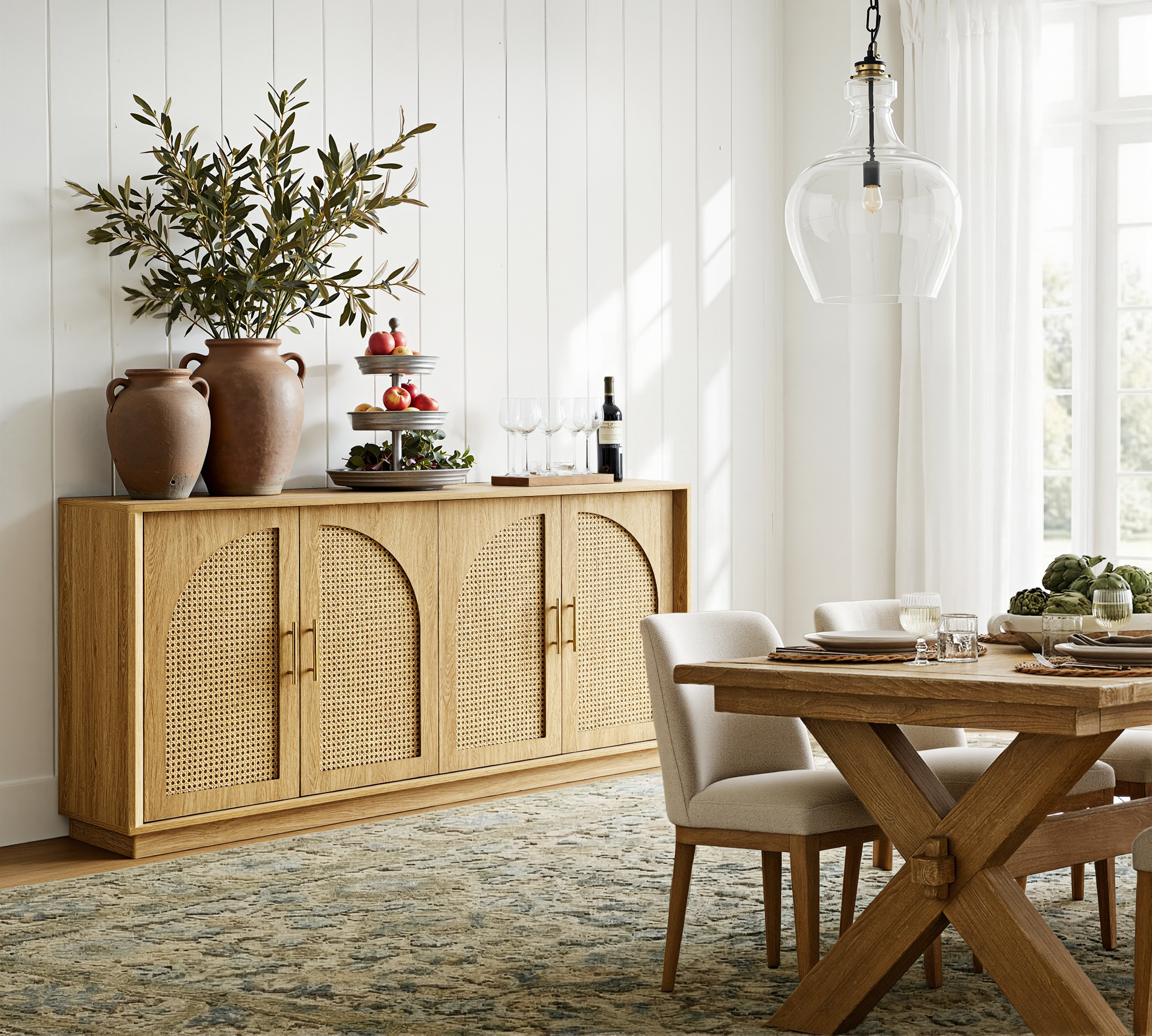 63" 4 Rattan Sideboard – Eiche Natur für Ess- & Wohnzimmer
