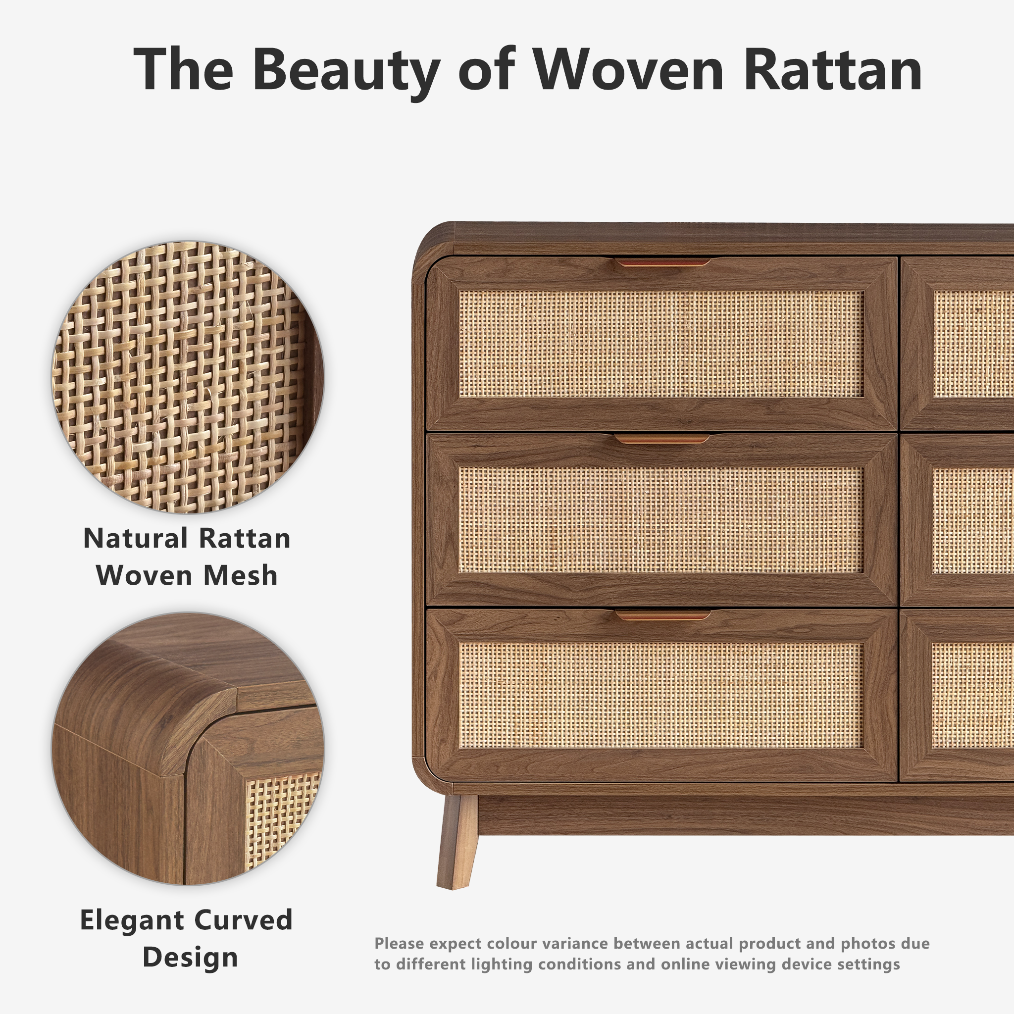 Nussbaum Rattan Kommode mit 6 Schubladen – Boho Chic Kommode