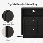 Mid-Century Black Wood Arch Nightstand with Drawers | Fortunetec