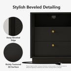 Mid-Century Modern Black Wood Nightstand with Beveled Set 2 | Fortunetec