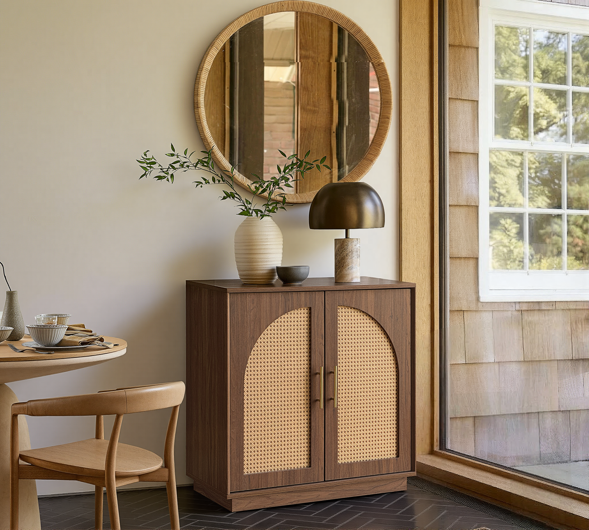 Rattan Sideboard – Eiche Natur für Ess- & Wohnzimmer