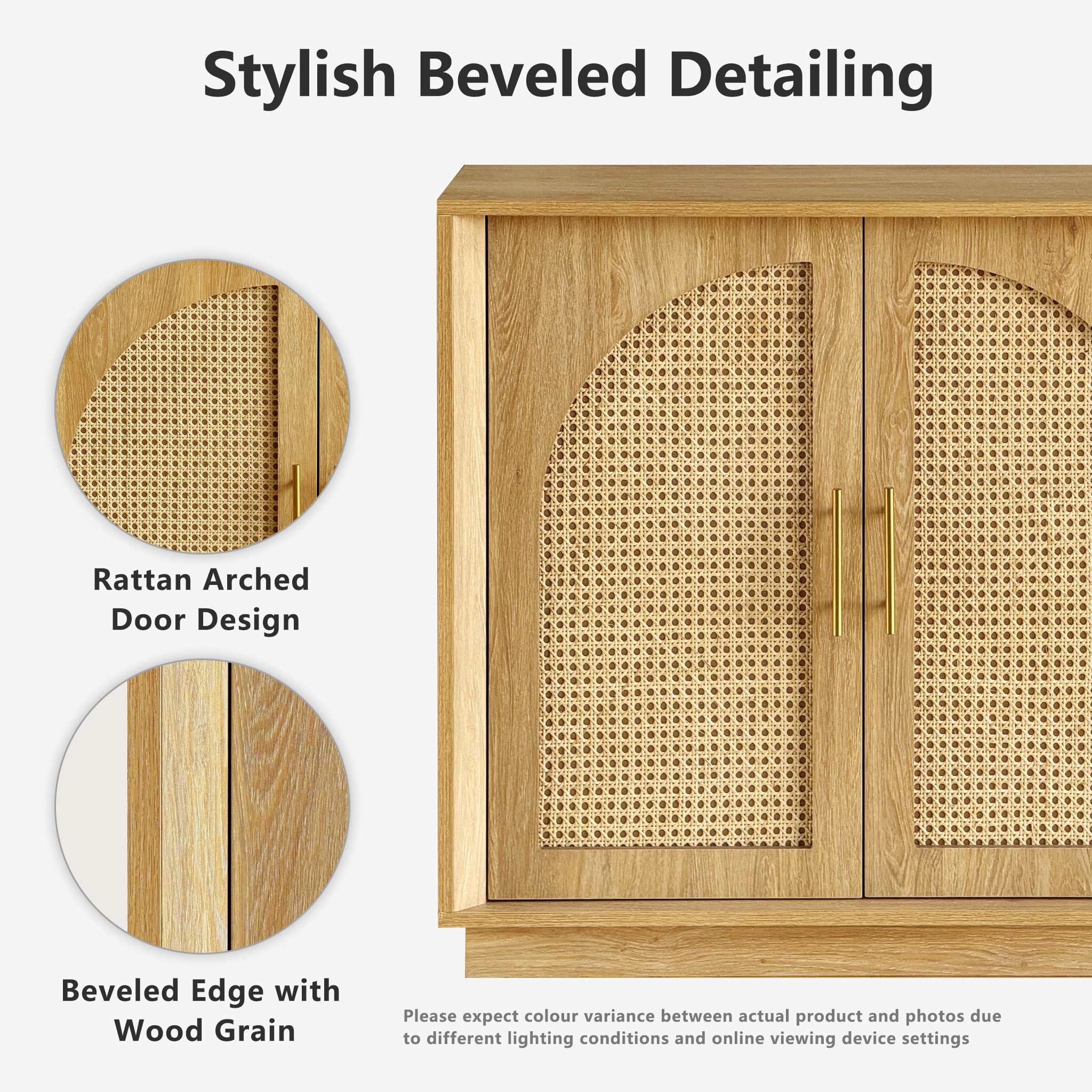 63" 4 Rattan Sideboard – Eiche Natur für Ess- & Wohnzimmer