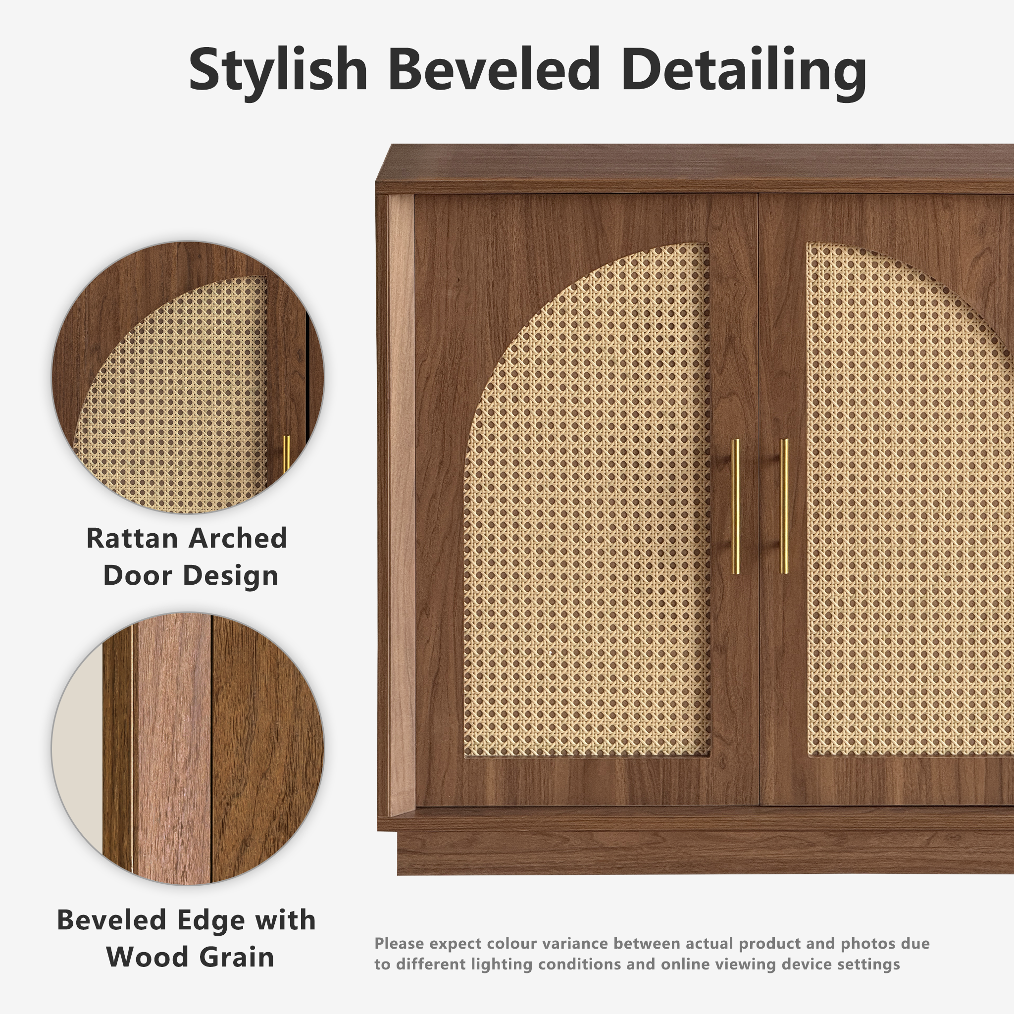 63" 4 Rattan Sideboard - Walnuss Natur für Esszimmer & Wohnzimmer