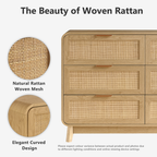 Eichen-Rattan-Kommode mit 6 Schubladen – Boho-Chic-Kommode
