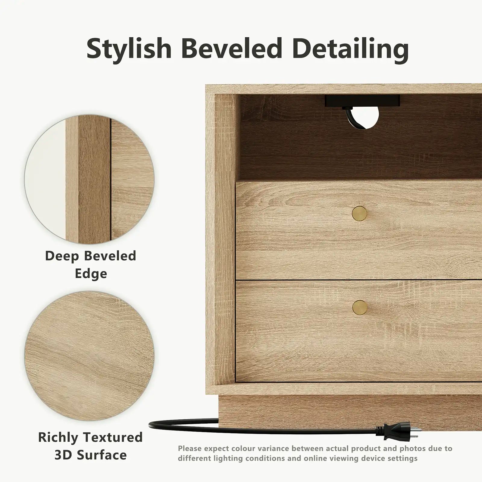 Mid-Century Modern White Oak Nightstand with Beveled | Fortunetec