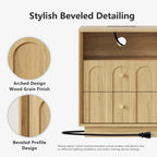 Mid-Century Oak Wood Arch Nightstand with Drawers | Fortunetec