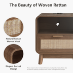 Nachttisch aus Walnuss und Rattan – Boho-Nachttisch mit Schublade