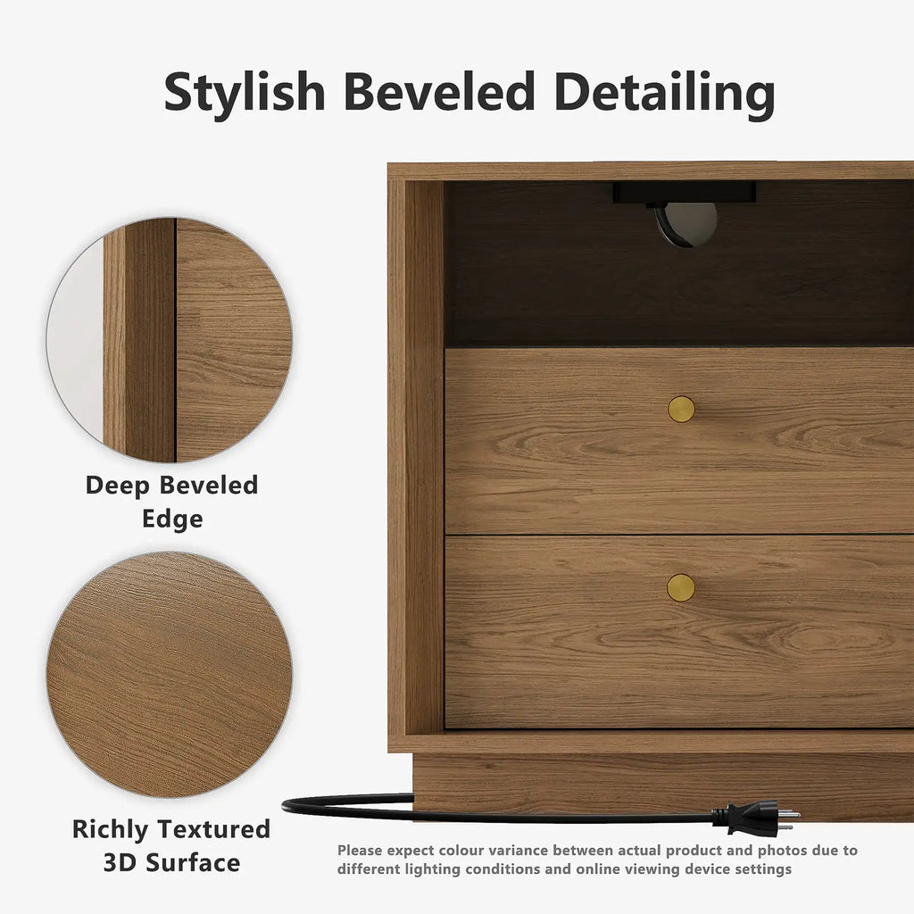 Mid-Century Modern Walnut Nightstand with Beveled Edges | Fortunetec