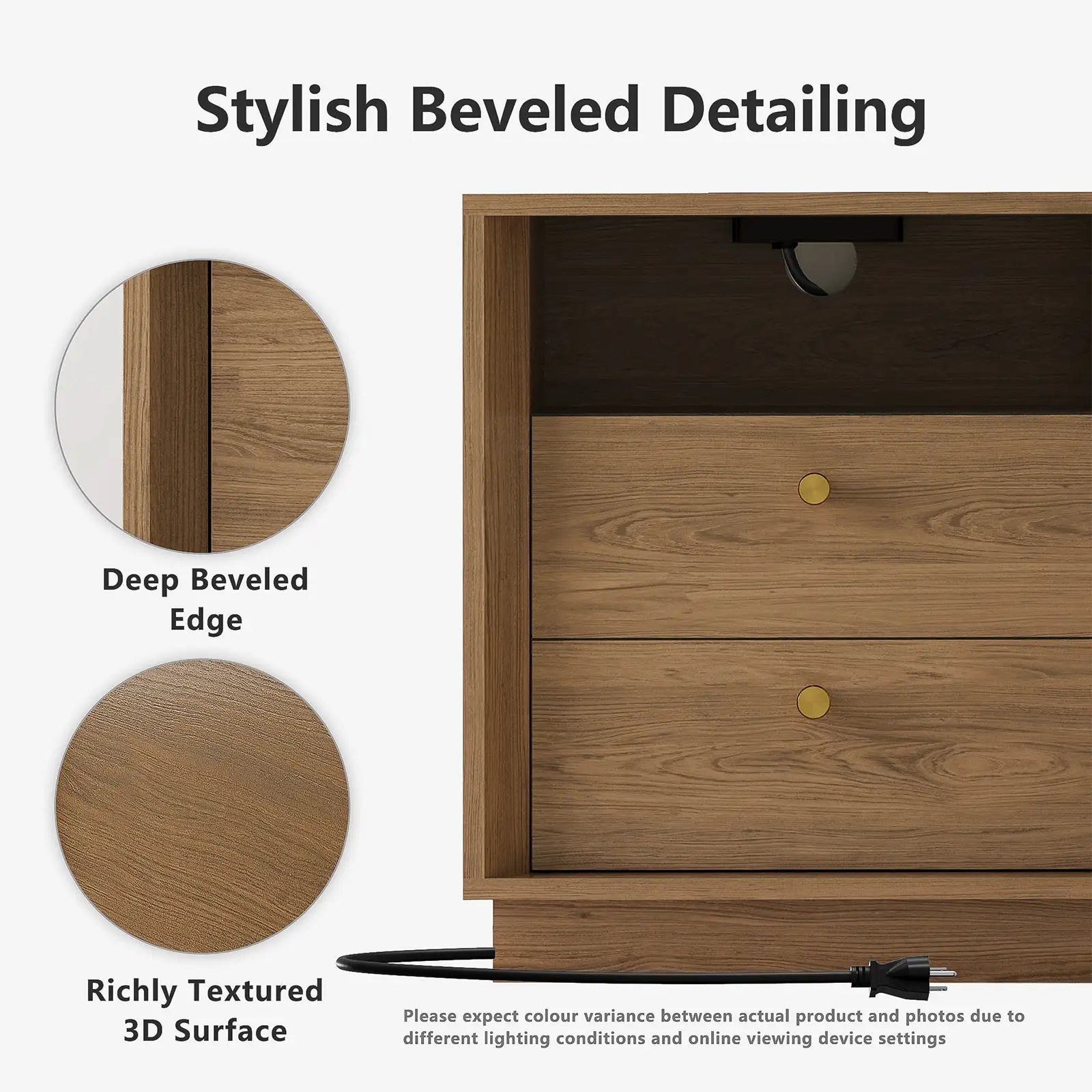 Mid-Century Modern Walnut Nightstand with Beveled Edges | Fortunetec