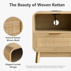 Nachttisch aus Eiche und Rattan – Boho-Nachttisch mit Schublade
