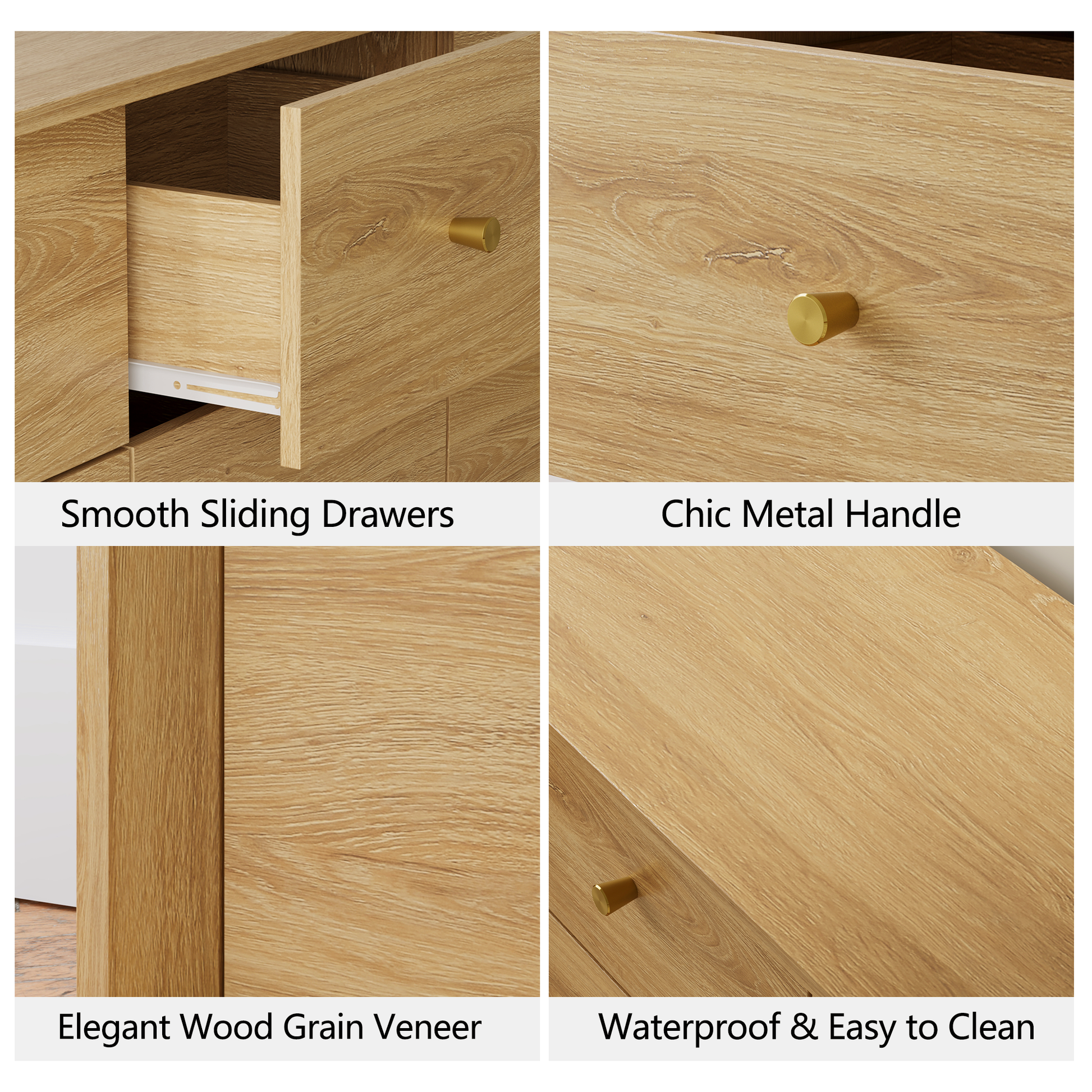 Mid-Century Modern 9-Drawer Dresser in Oak – Wide Storage Chest for Bedroom & Living Room - FORTUNETEC