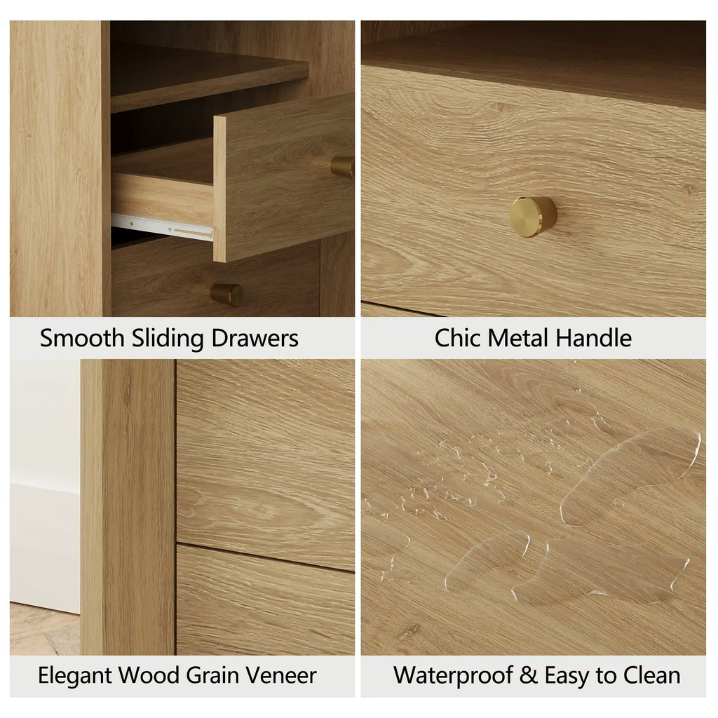 Mid-Century Modern Grok Wood Nightstand with Beveled | Fortunetec