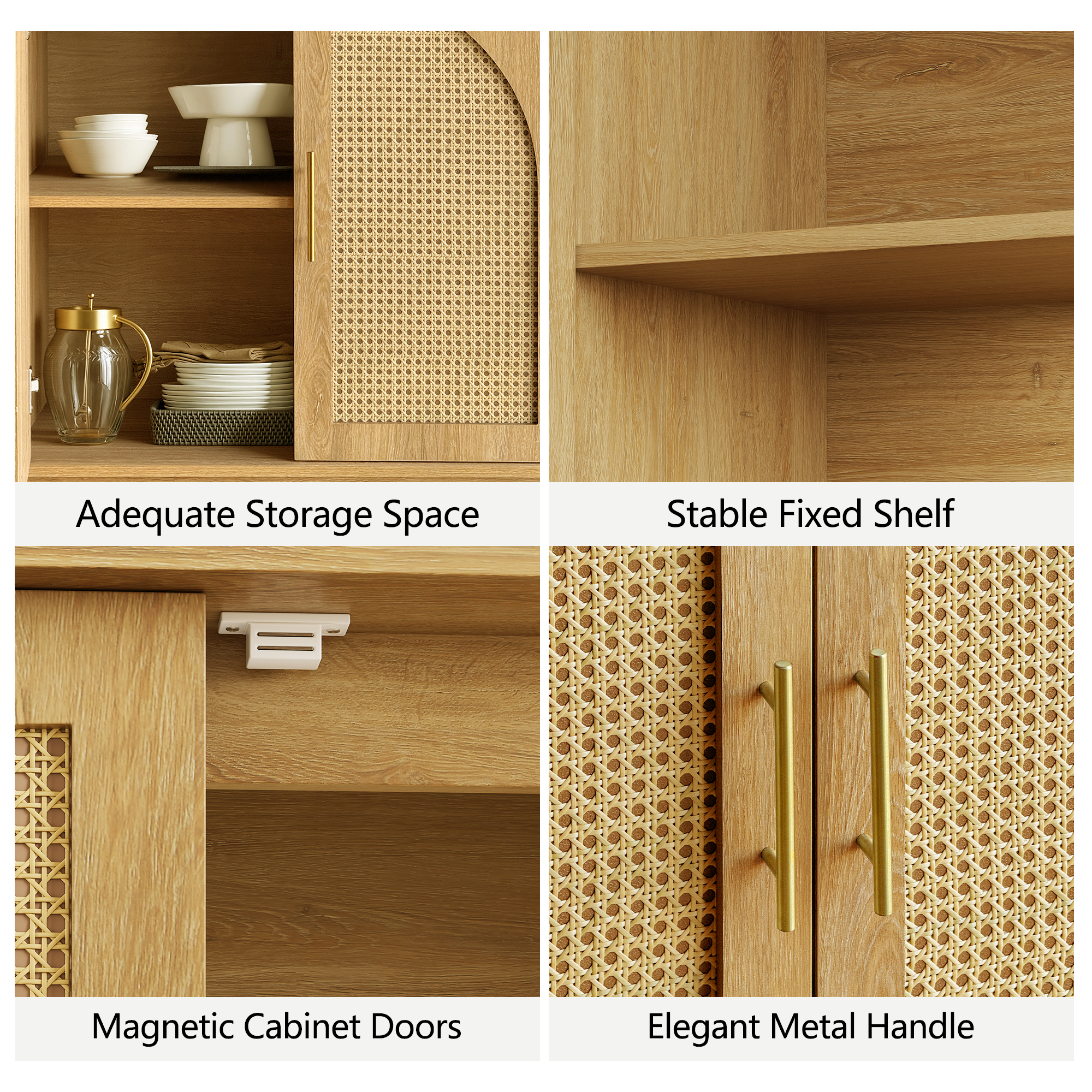 Rattan Sideboard – Eiche Natur für Ess- & Wohnzimmer