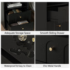 Mid-Century Black Wood Arch Nightstand with Drawers | Fortunetec