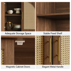 63" 4 Rattan Sideboard - Walnuss Natur für Esszimmer & Wohnzimmer