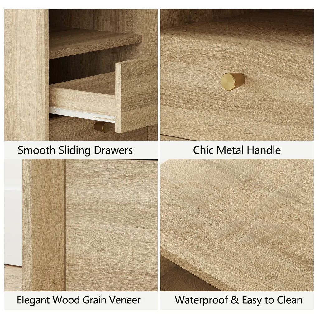 Mid-Century Modern White Oak Nightstand with Beveled | Fortunetec