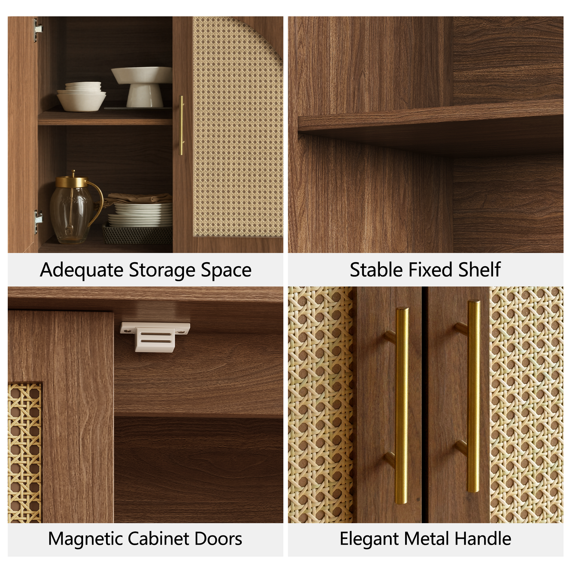 Rattan Sideboard – Eiche Natur für Ess- & Wohnzimmer