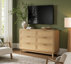 Eichen-Rattan-Kommode mit 6 Schubladen – Boho-Chic-Kommode