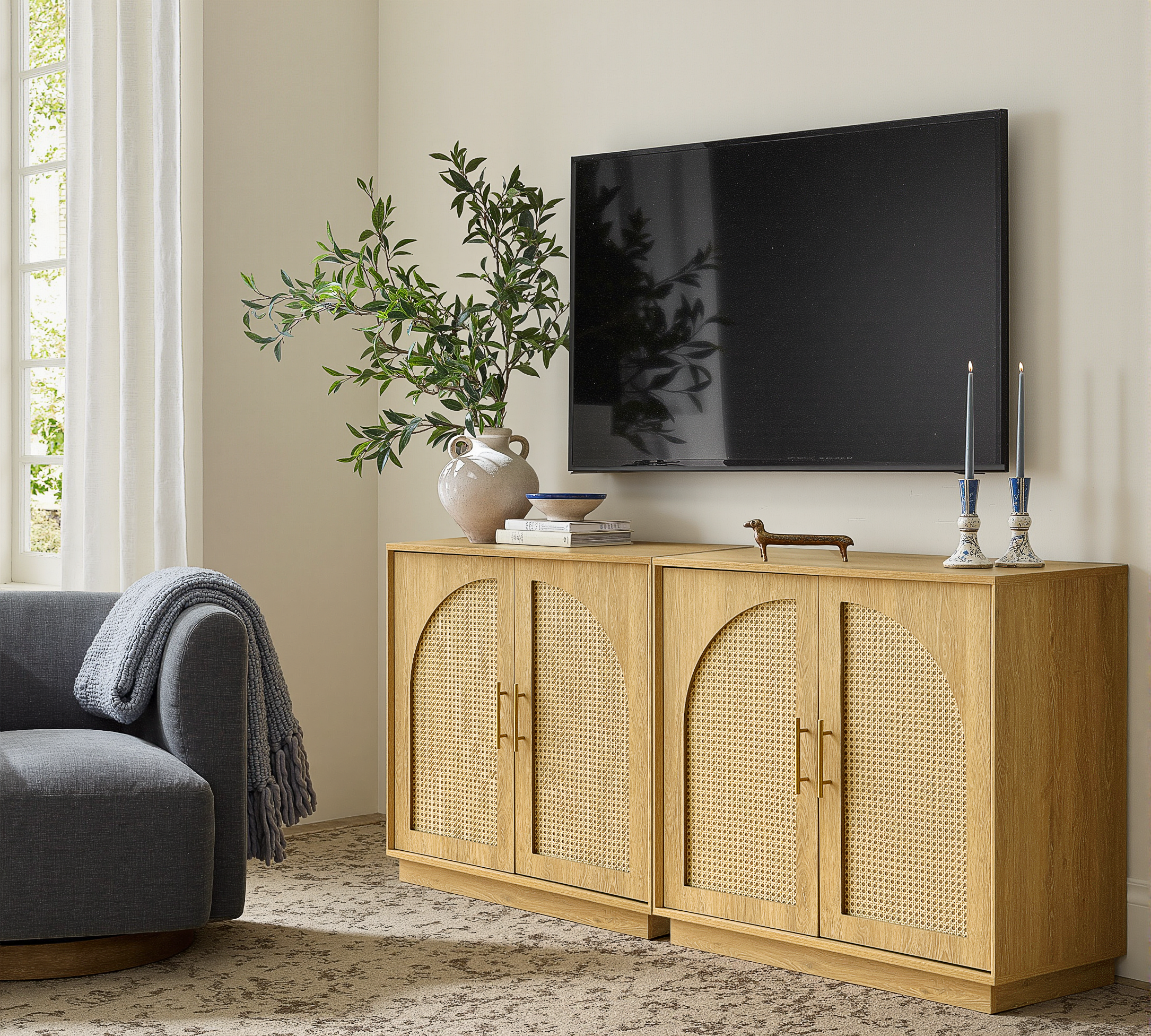 Rattan Sideboard – Eiche Natur für Ess- & Wohnzimmer