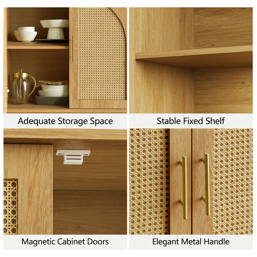 63" 4 Rattan Sideboard – Eiche Natur für Ess- & Wohnzimmer