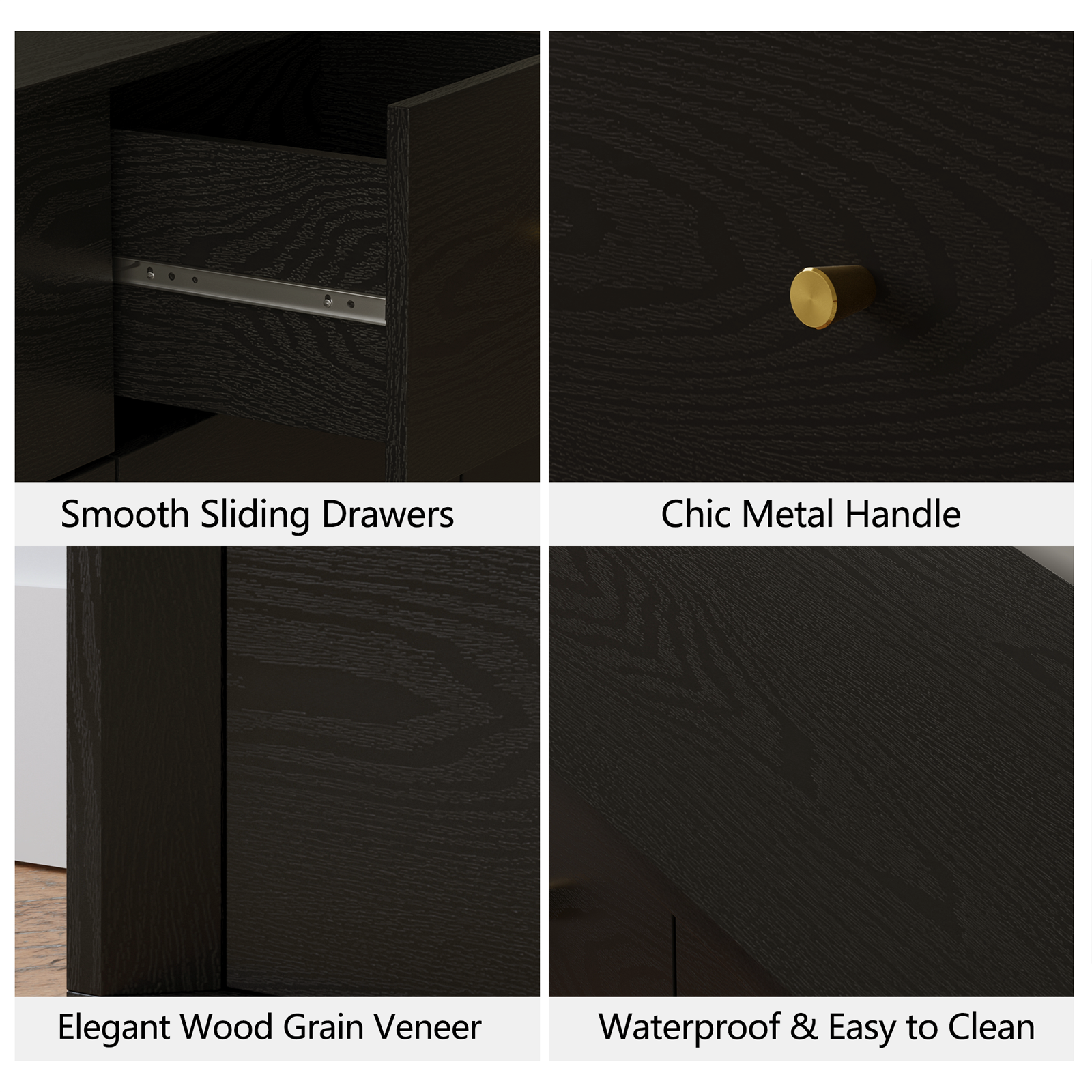 Mid-Century Modern Black Wood 9-Drawer Dresser – Wide Storage Chest for Bedroom & Living Room - FORTUNETEC